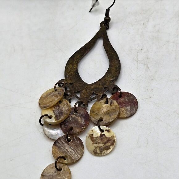 "5/$25" Mismatched Ethnic Dragon Lizard Brass Shell Bead Dangle Earrings - Picture 6 of 9